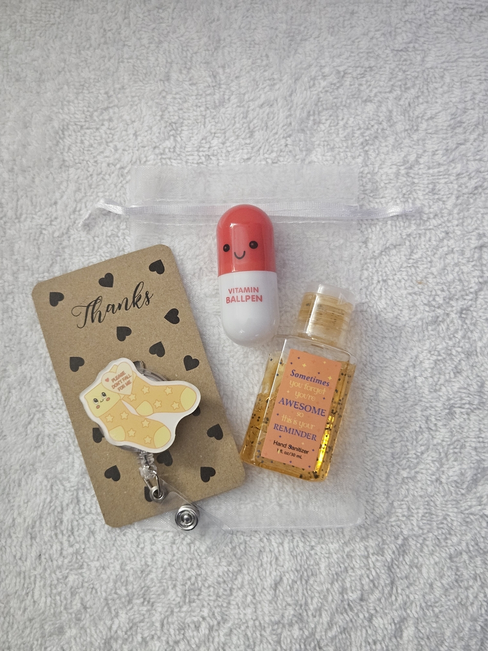 Fall Risk Nurse Gift Set: Sock Badge Reel Hand Sanitizer Pill Pen RN CNA Mini